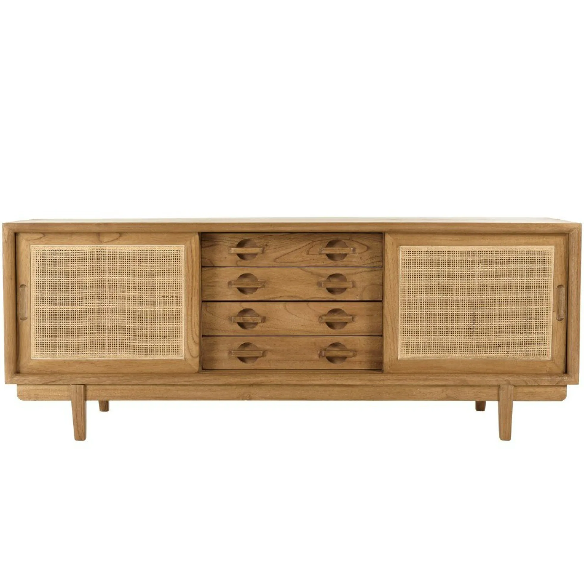 Meuble TV en bois de mindi et rotin naturel TIVARO