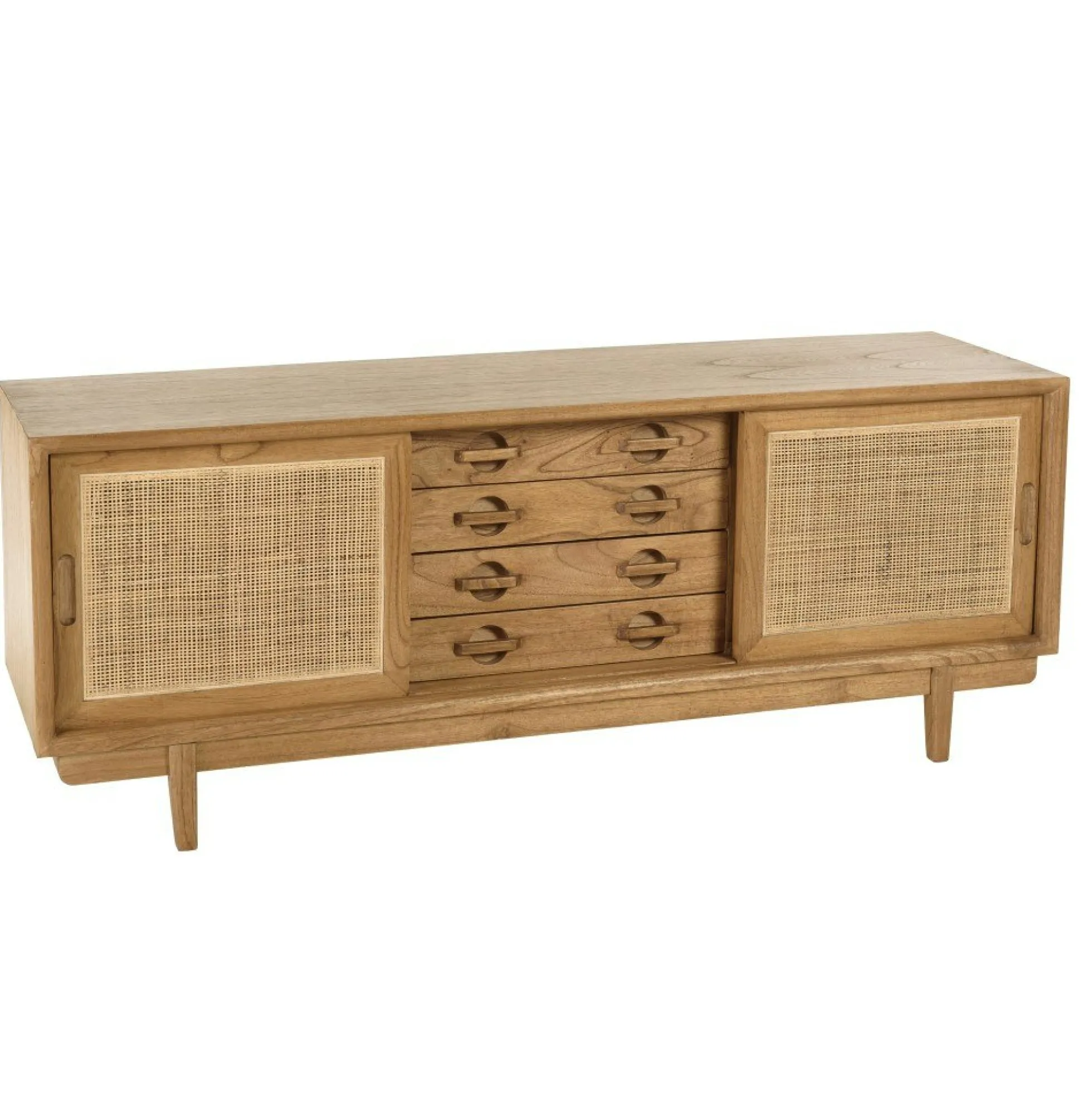 Meuble TV en bois de mindi et rotin naturel TIVARO