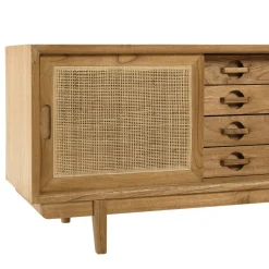 Meuble TV en bois de mindi et rotin naturel TIVARO