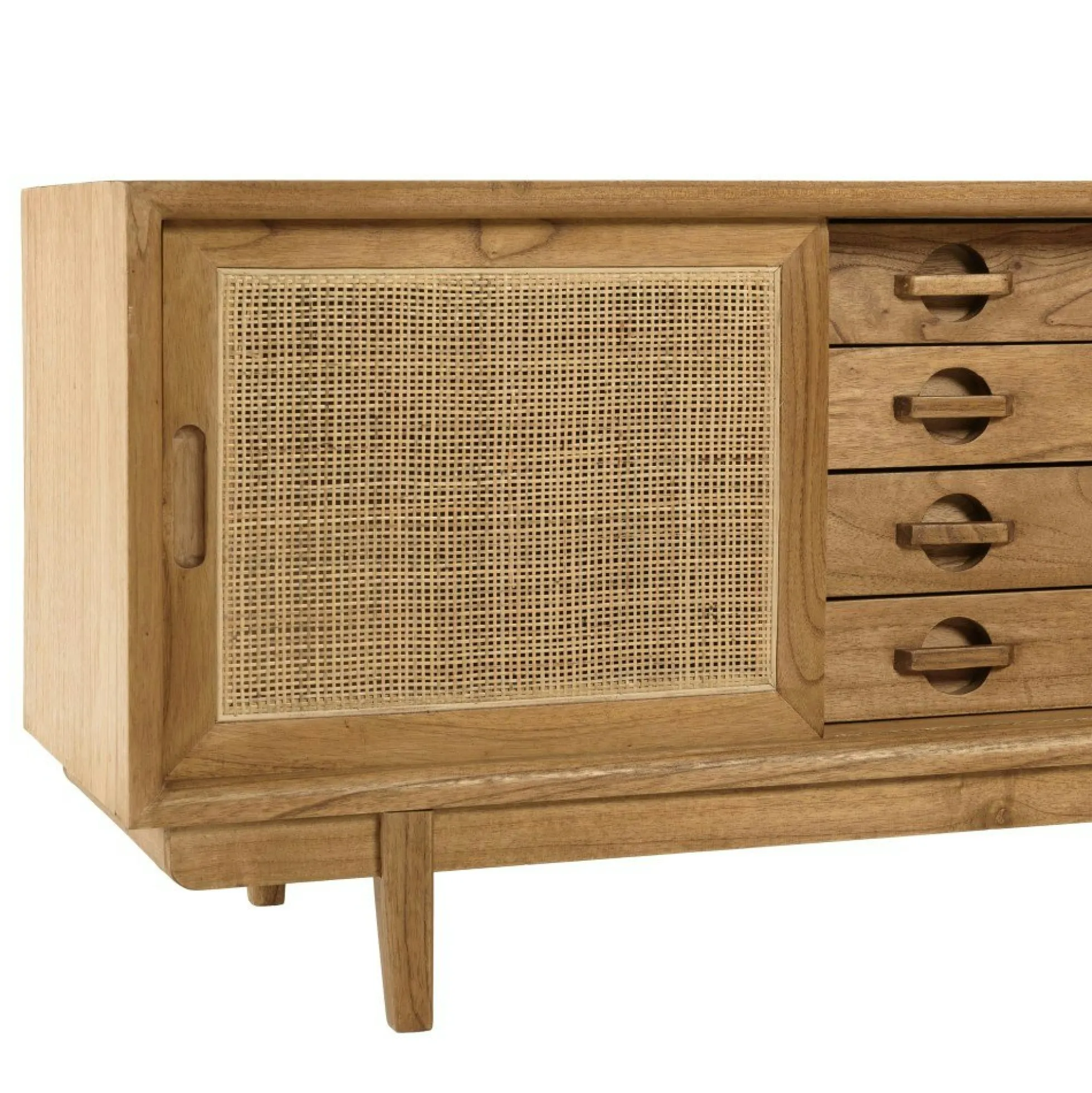 Meuble TV en bois de mindi et rotin naturel TIVARO