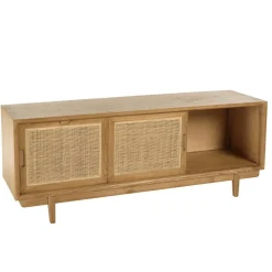 Meuble TV en bois de mindi et rotin naturel TIVARO