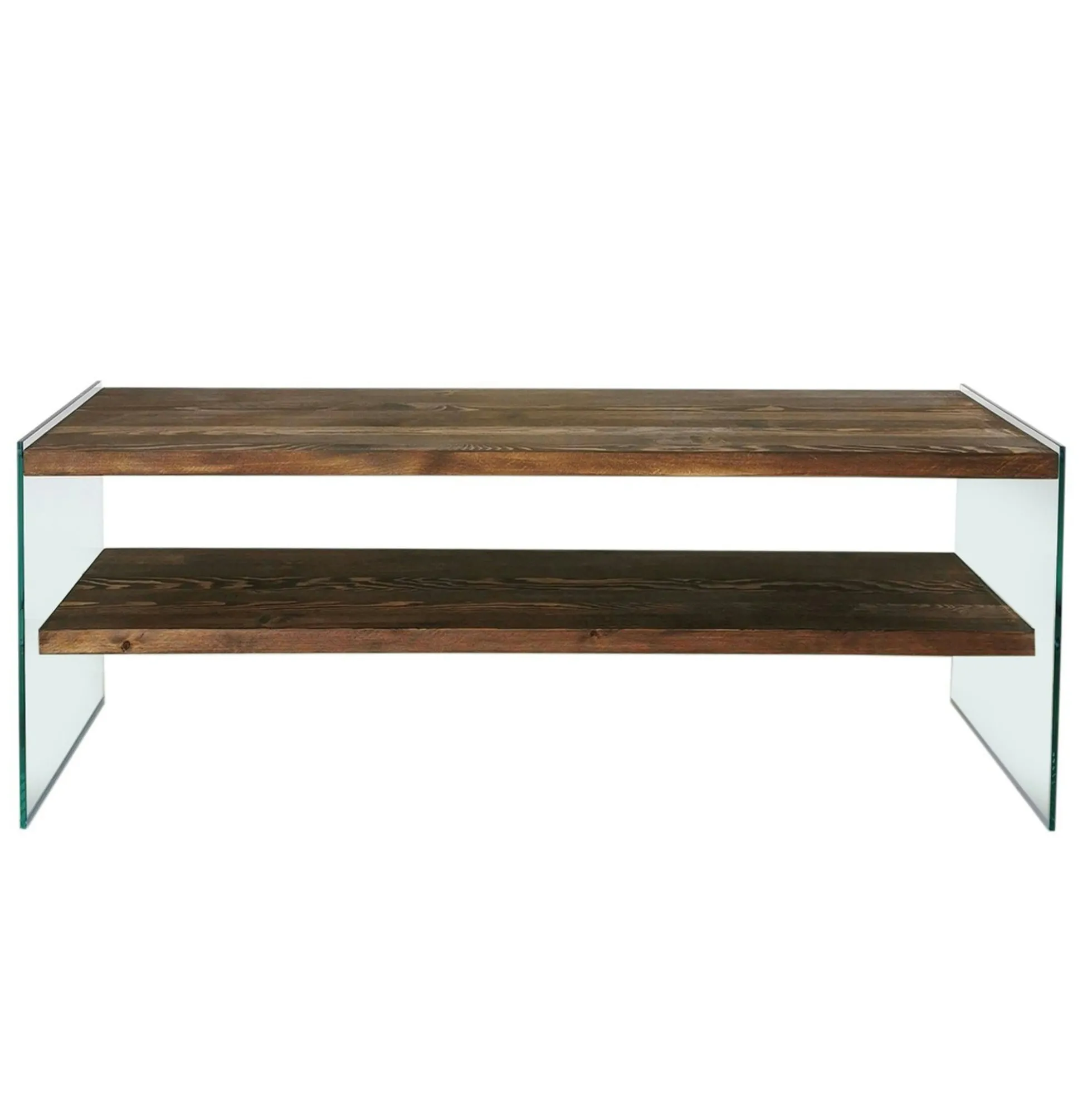 Meuble TV en bois marron et verre - 2 niveaux LHASA