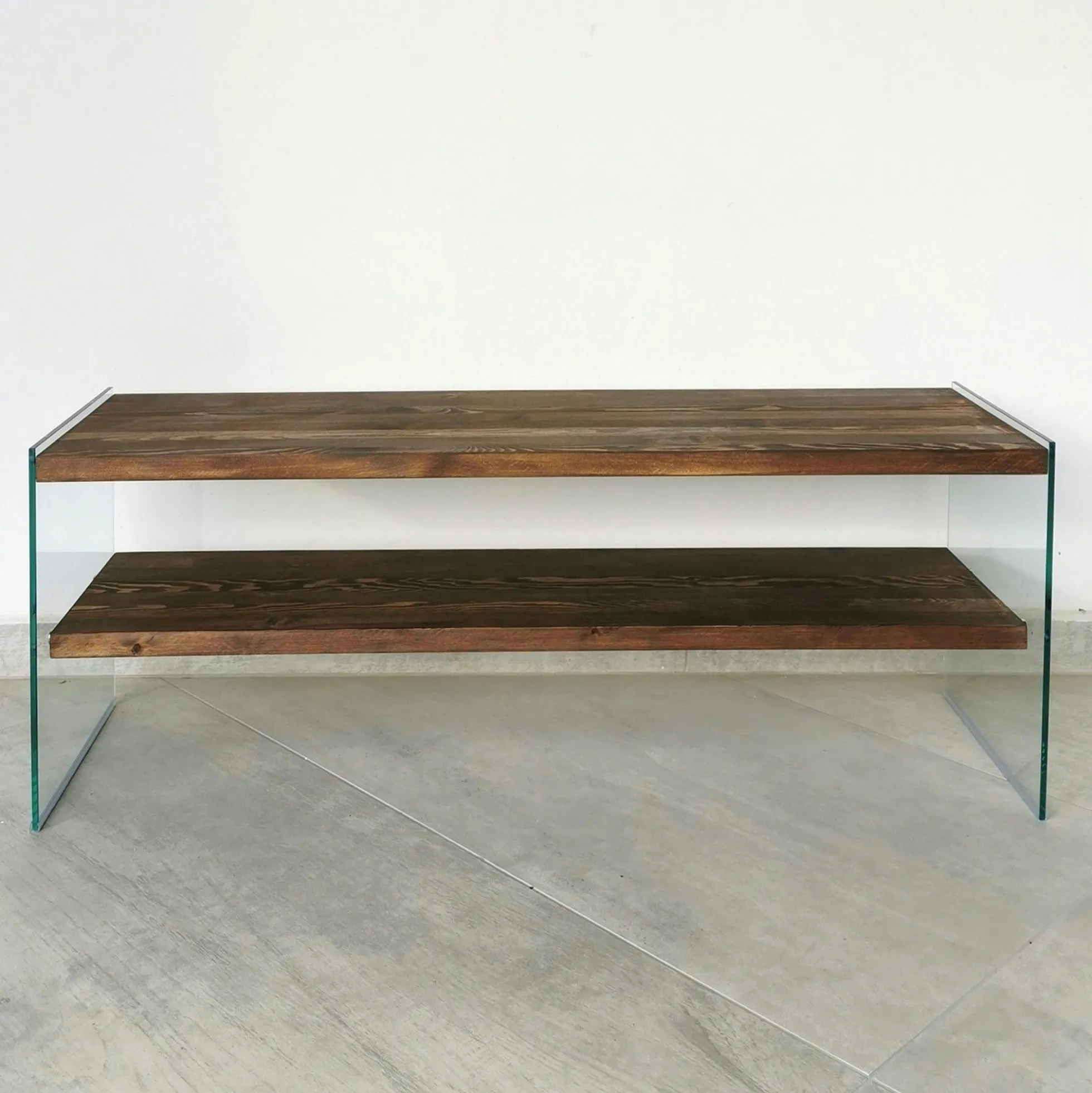 Meuble TV en bois marron et verre - 2 niveaux LHASA