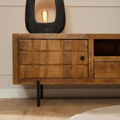 Meuble TV en bois 2 portes décor damier UDA