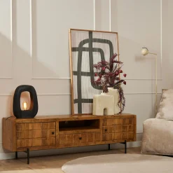 Meuble TV en bois 2 portes décor damier UDA