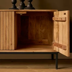Meuble TV en bois 4 portes rainurées 210 cm CORTINA