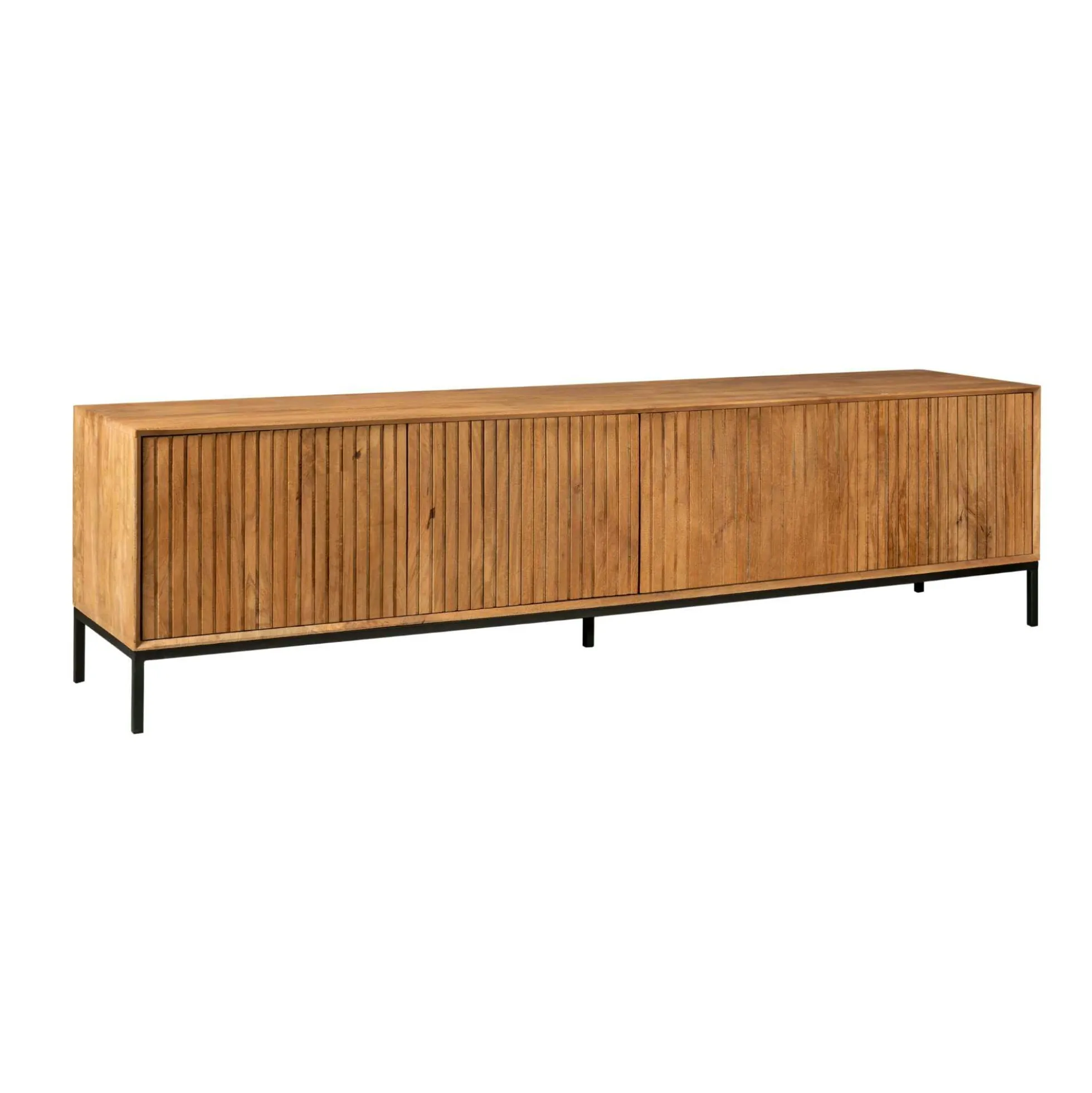 Meuble TV en bois 4 portes rainurées 210 cm CORTINA