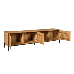 Meuble TV en bois 4 portes rainurées 210 cm CORTINA