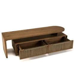 Meuble TV extensible et modulable en teck recyclé 2 tiroirs SWING