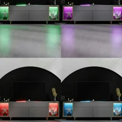 Meuble TV gris et doré 2 portes 2 niches LED AURA