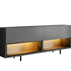 Meuble TV gris foncé 2 portes 2 niches LED à télécommande AURA