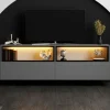 Meuble TV gris foncé 2 portes 2 niches hautes LED AURA