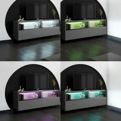 Meuble TV gris foncé 2 portes 2 niches hautes LED AURA
