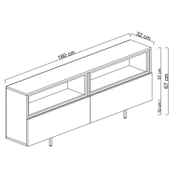 Meuble TV gris foncé 2 portes 2 niches hautes LED AURA