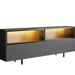 Meuble TV gris foncé 2 portes 2 niches hautes LED AURA