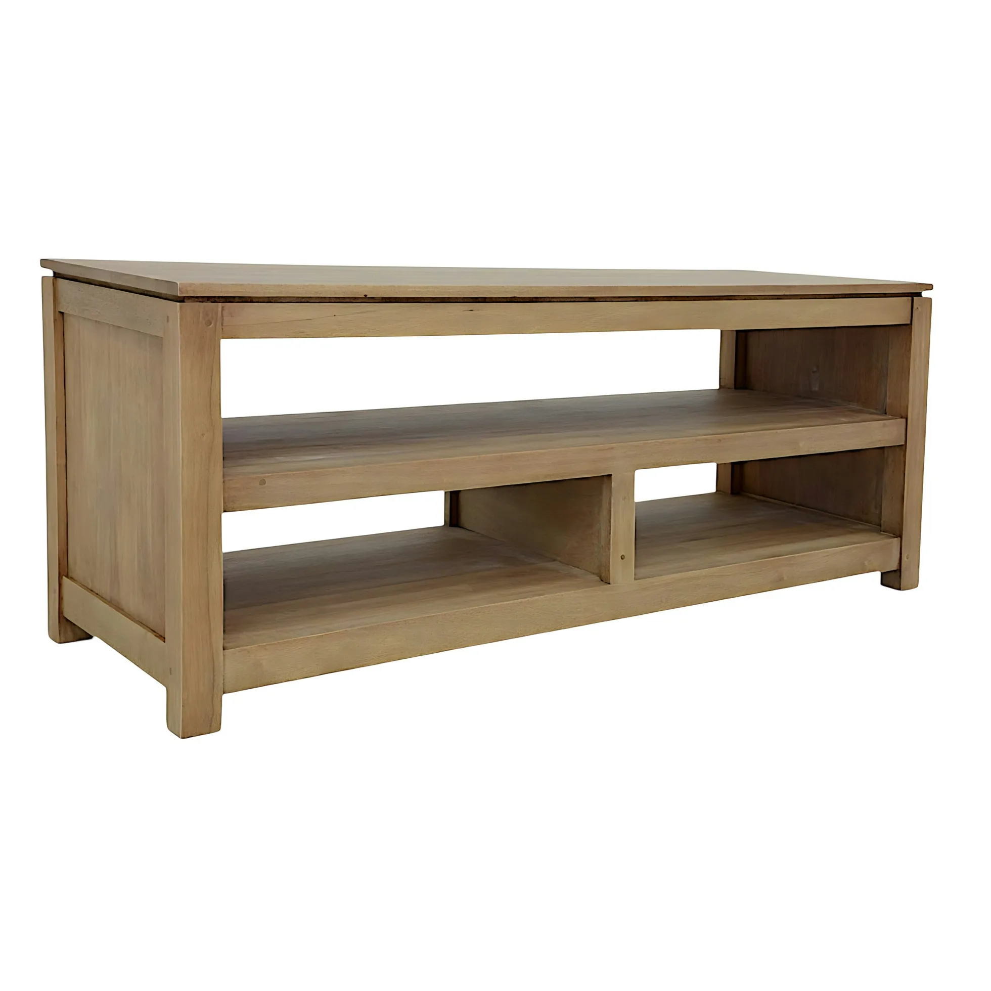 Meuble TV Hévéa 3 niches - dont 1 grande - 120x45x48,6cm HELENA