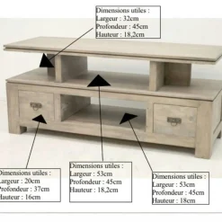Meuble TV hévéa 4 niches 125x45x58cm HELENA