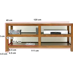 Meuble TV Hévéa 4 niches 120x45x50cm HELENA