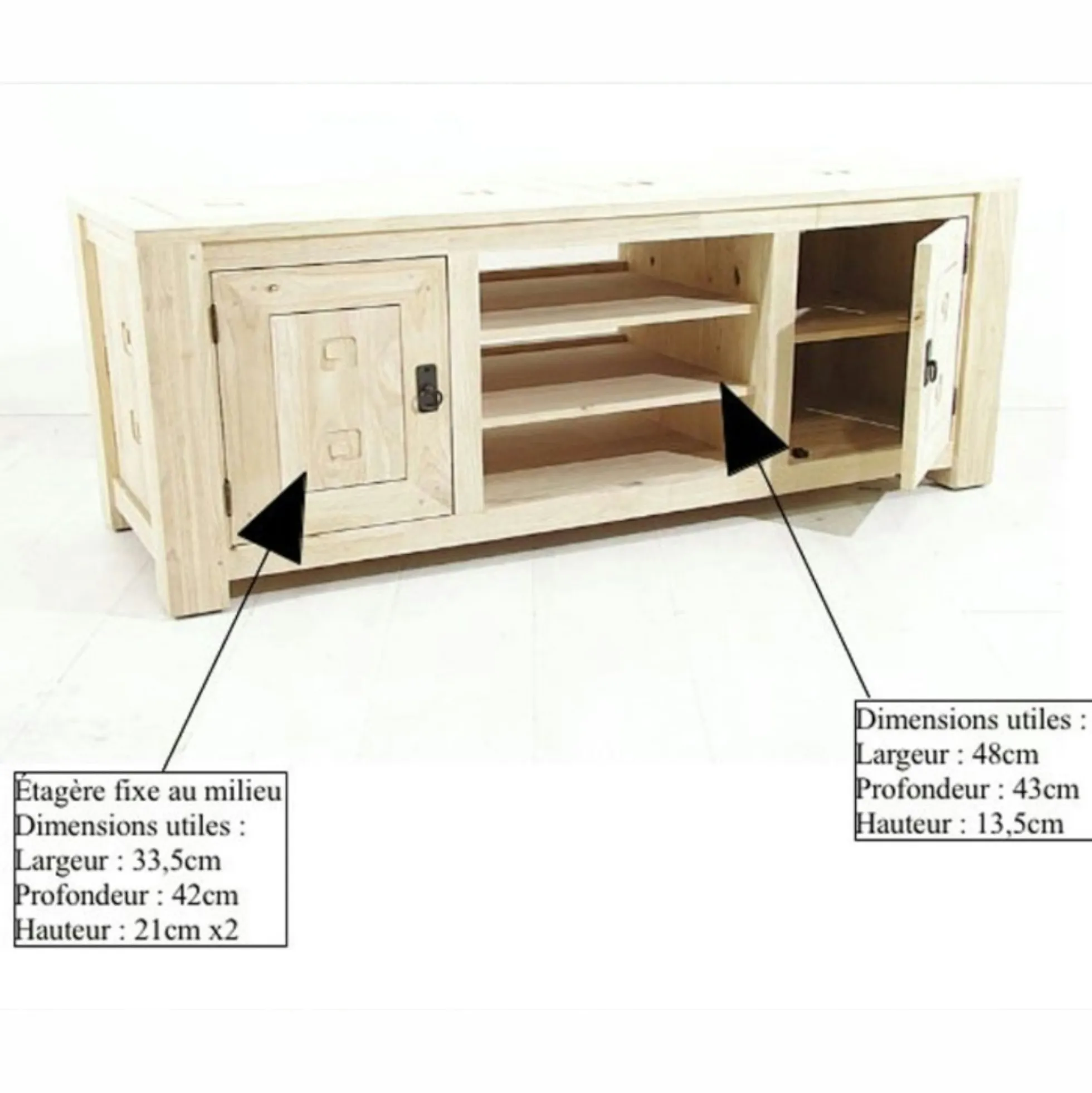 Meuble TV hévéa 2 portes 140cm TESSA