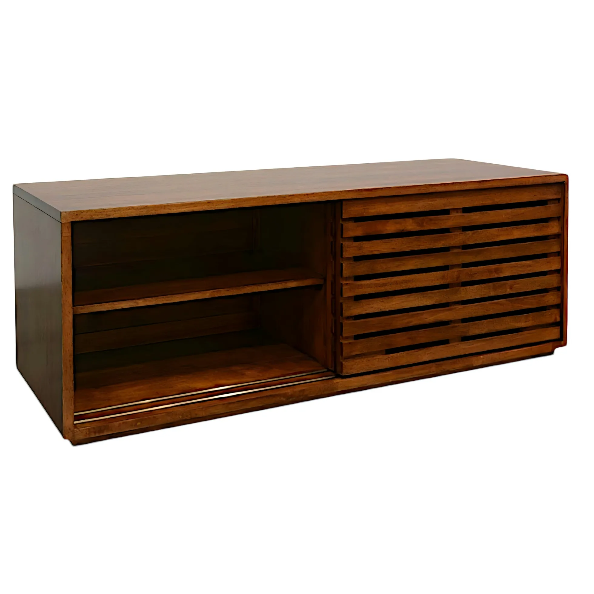 Meuble TV Hévéa 2 portes coulissantes Persiennes 120x45x45cm NEW ORLEANS