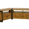 Meuble TV hévéa recyclé naturel et métal noirci 3 tiroirs 2 niches 120X40X55cm DOCKER