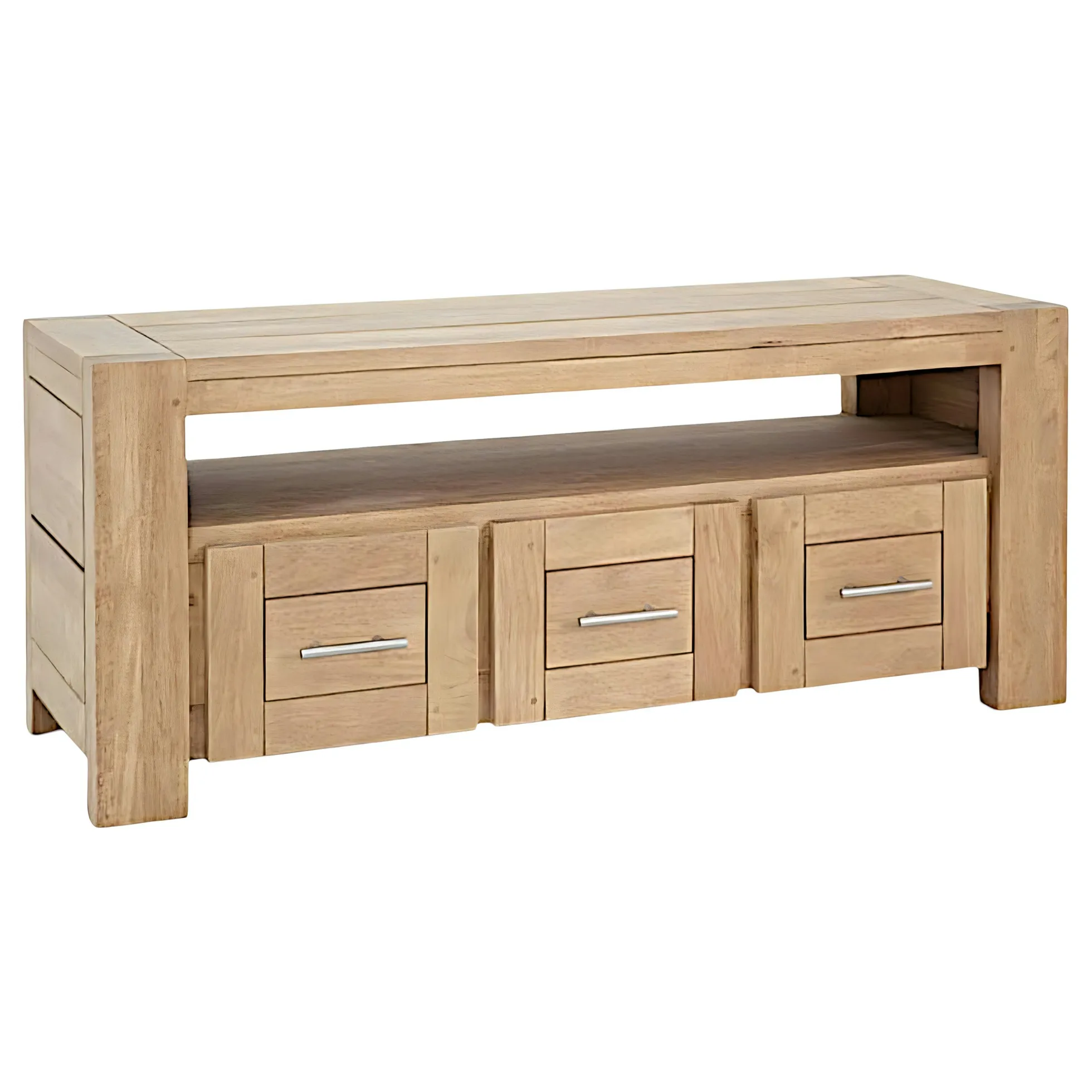 Meuble TV Hévéa 3 tiroirs, 1 grande niche 120x40x50cm ATTAN