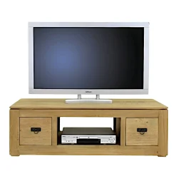 Meuble TV hévéa 2 tiroirs 125x50x40cm HELENA