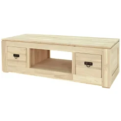 Meuble TV hévéa 2 tiroirs 125x50x40cm HELENA