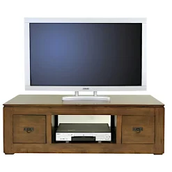 Meuble TV hévéa 2 tiroirs 125x50x40cm HELENA