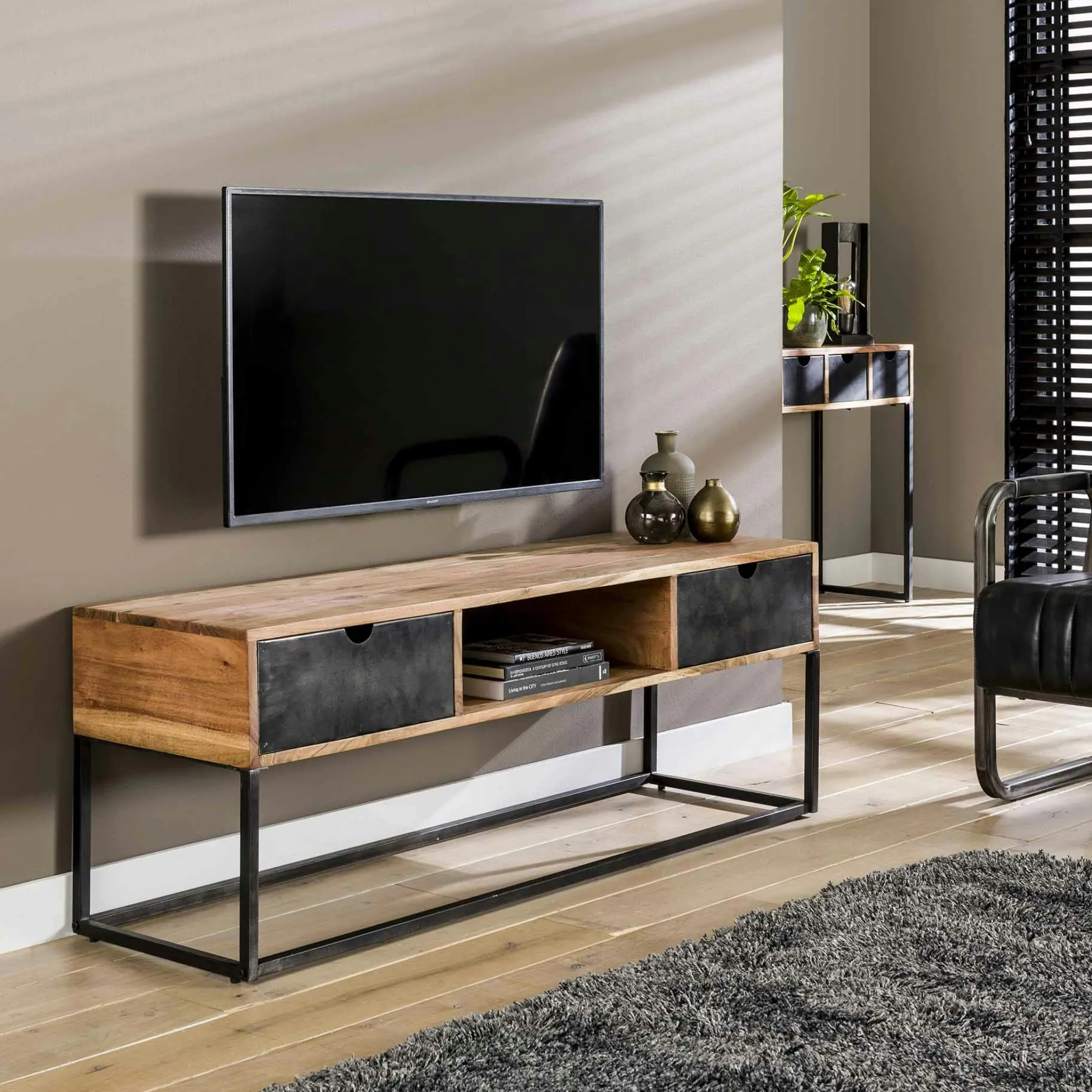 Meuble tv industriel tiroirs métal BUNBURY