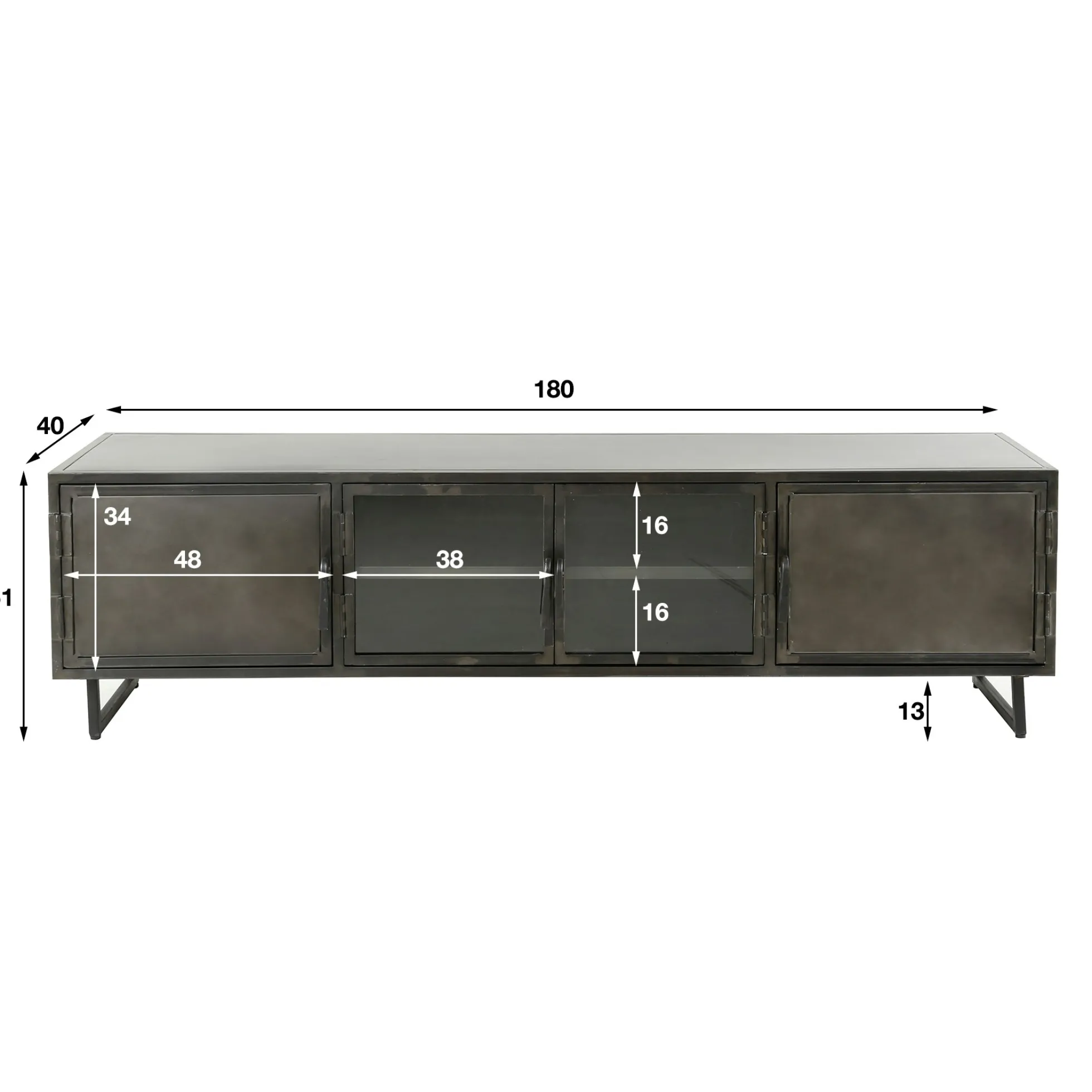 Meuble tv long en métal et verre ROADIES
