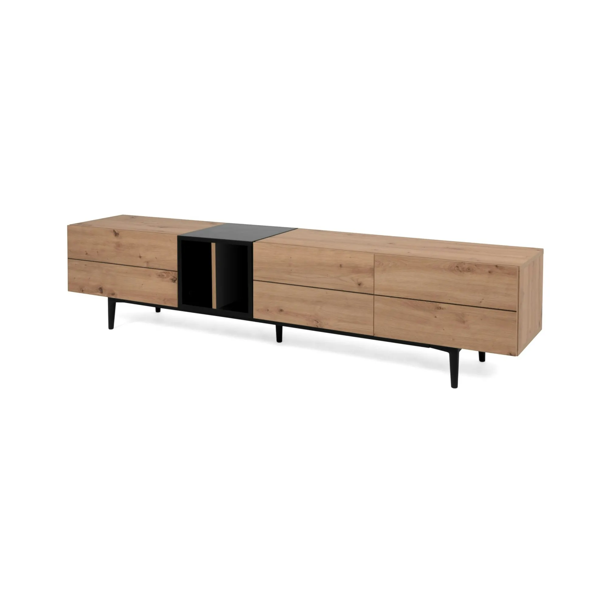 Meuble TV moderne 3 abattants 1 niche décor bois et noir ALVA