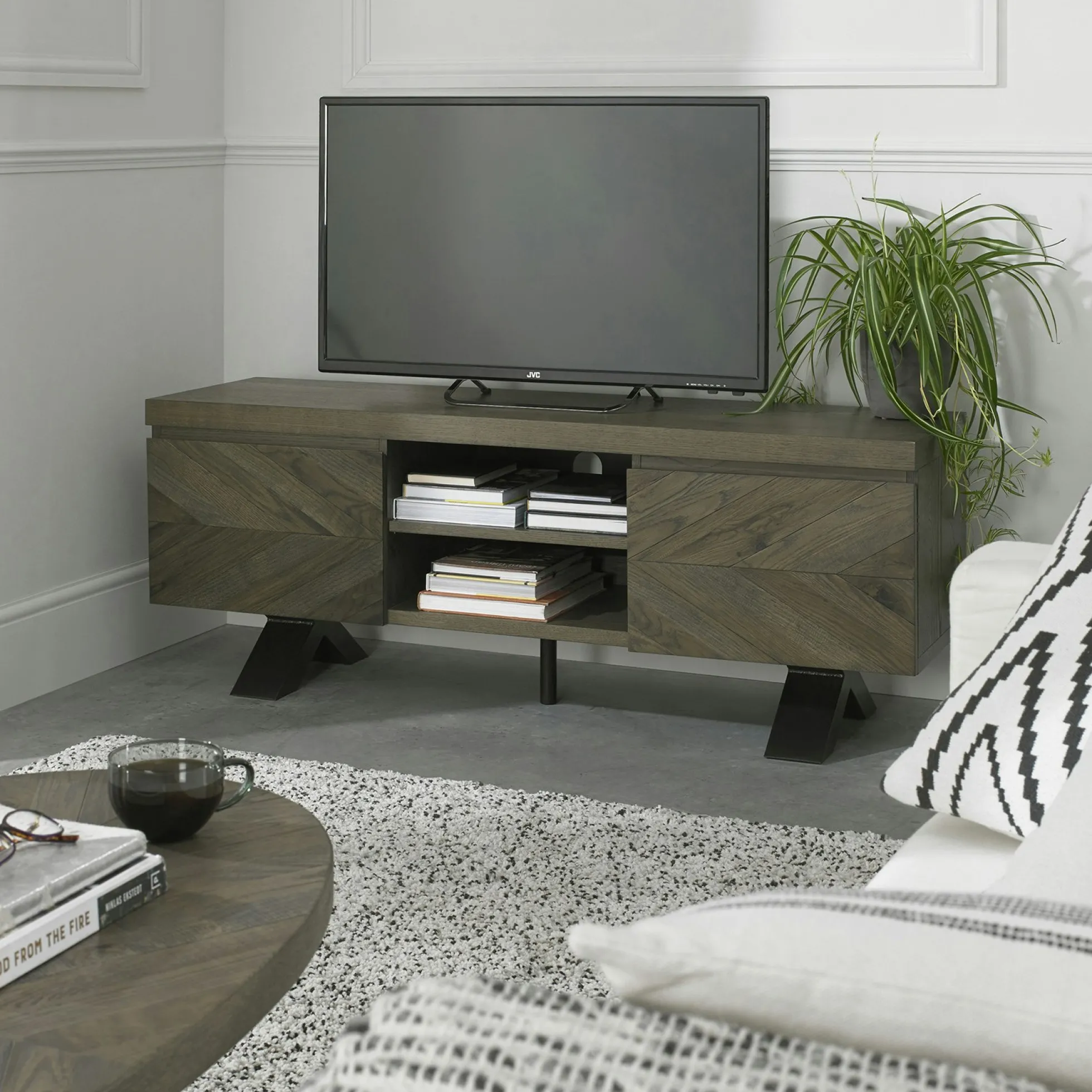 Meuble tv moderne en marqueterie de chêne ARLINGTON