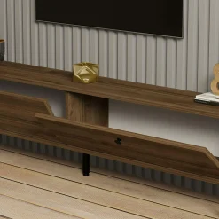 Meuble TV moderne 2 portes effet bois foncé JENA
