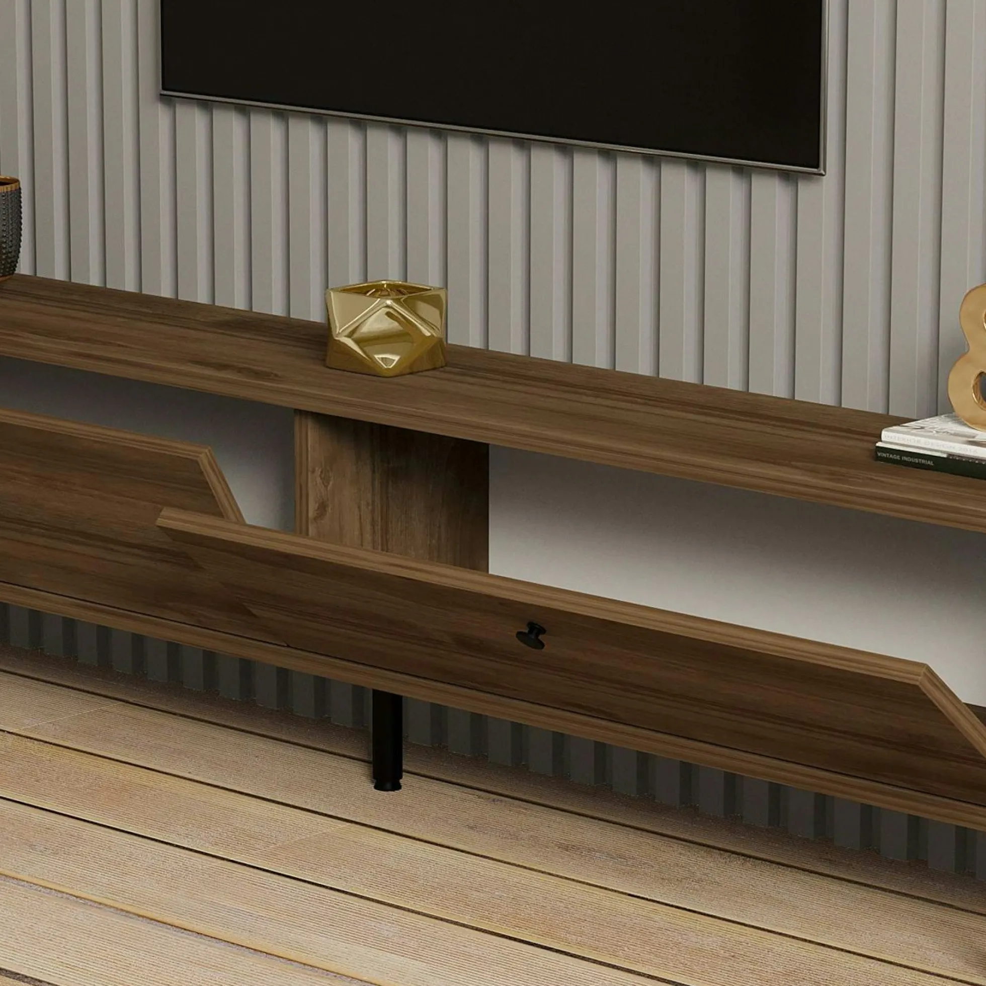 Meuble TV moderne 2 portes effet bois foncé JENA