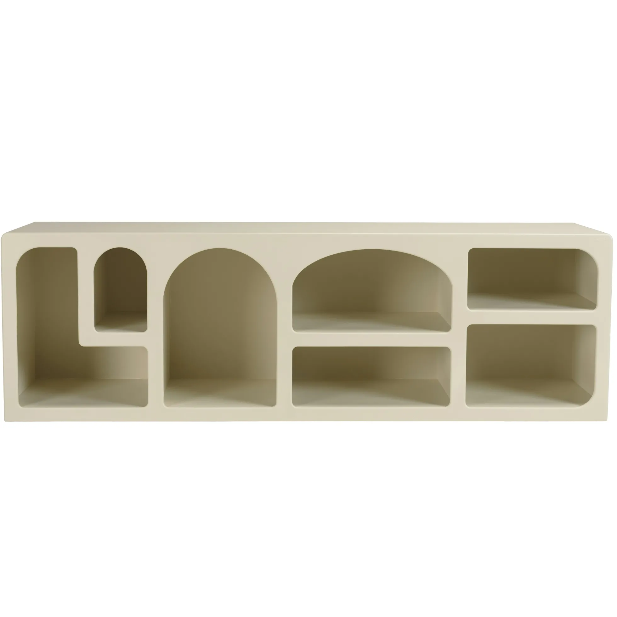 Meuble TV 7 niches 160x40cm en bois peint couleur beige NELIA