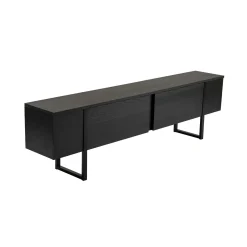 Meuble TV noir avec rangement - effet bois, pieds noirs JENA