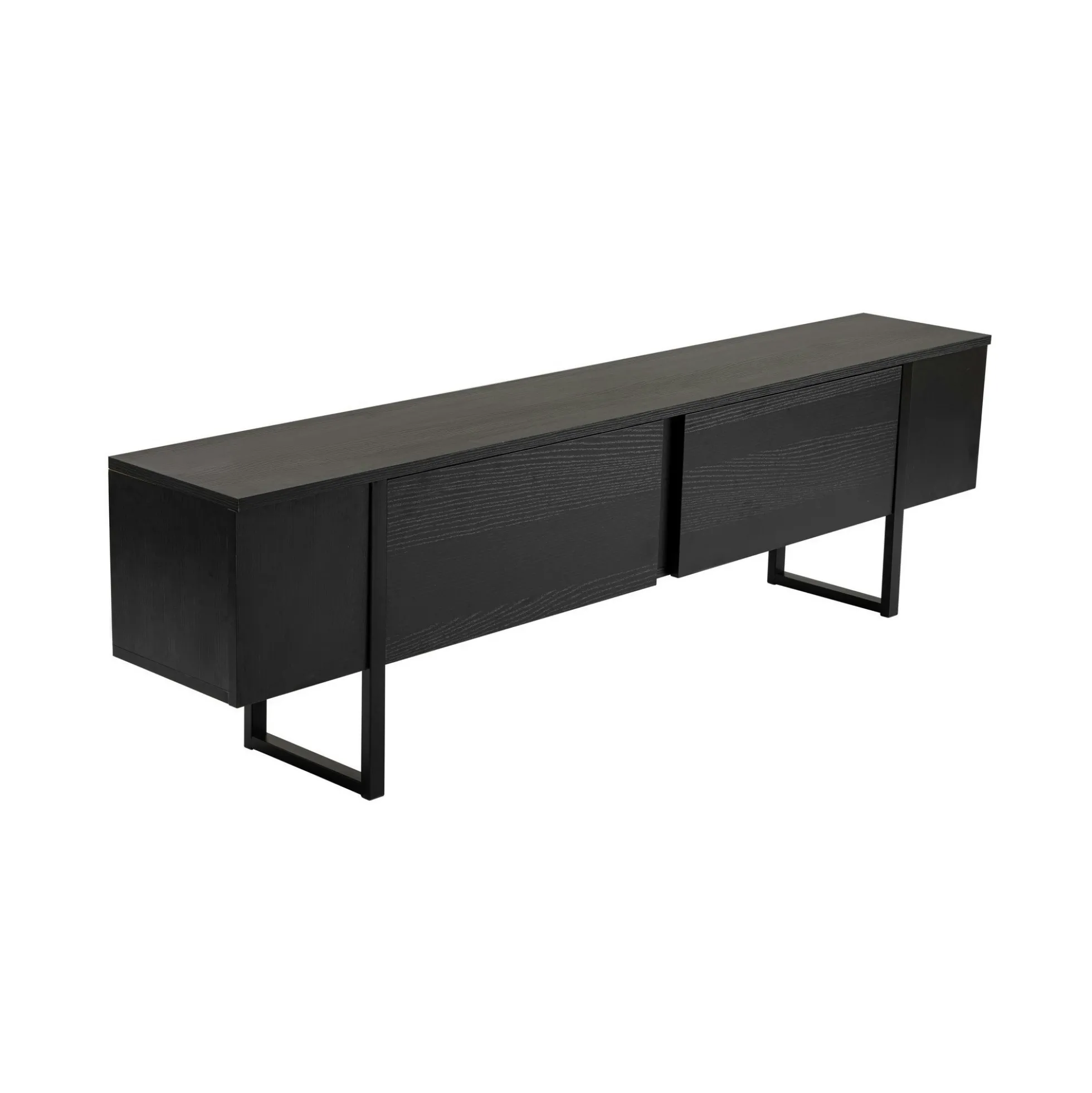 Meuble TV noir avec rangement - effet bois, pieds noirs JENA