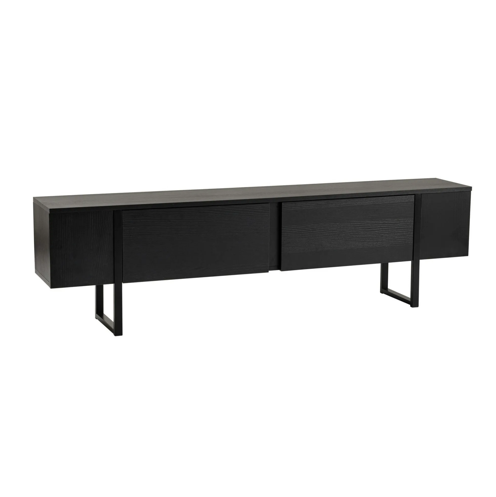 Meuble TV noir avec rangement - effet bois, pieds noirs JENA