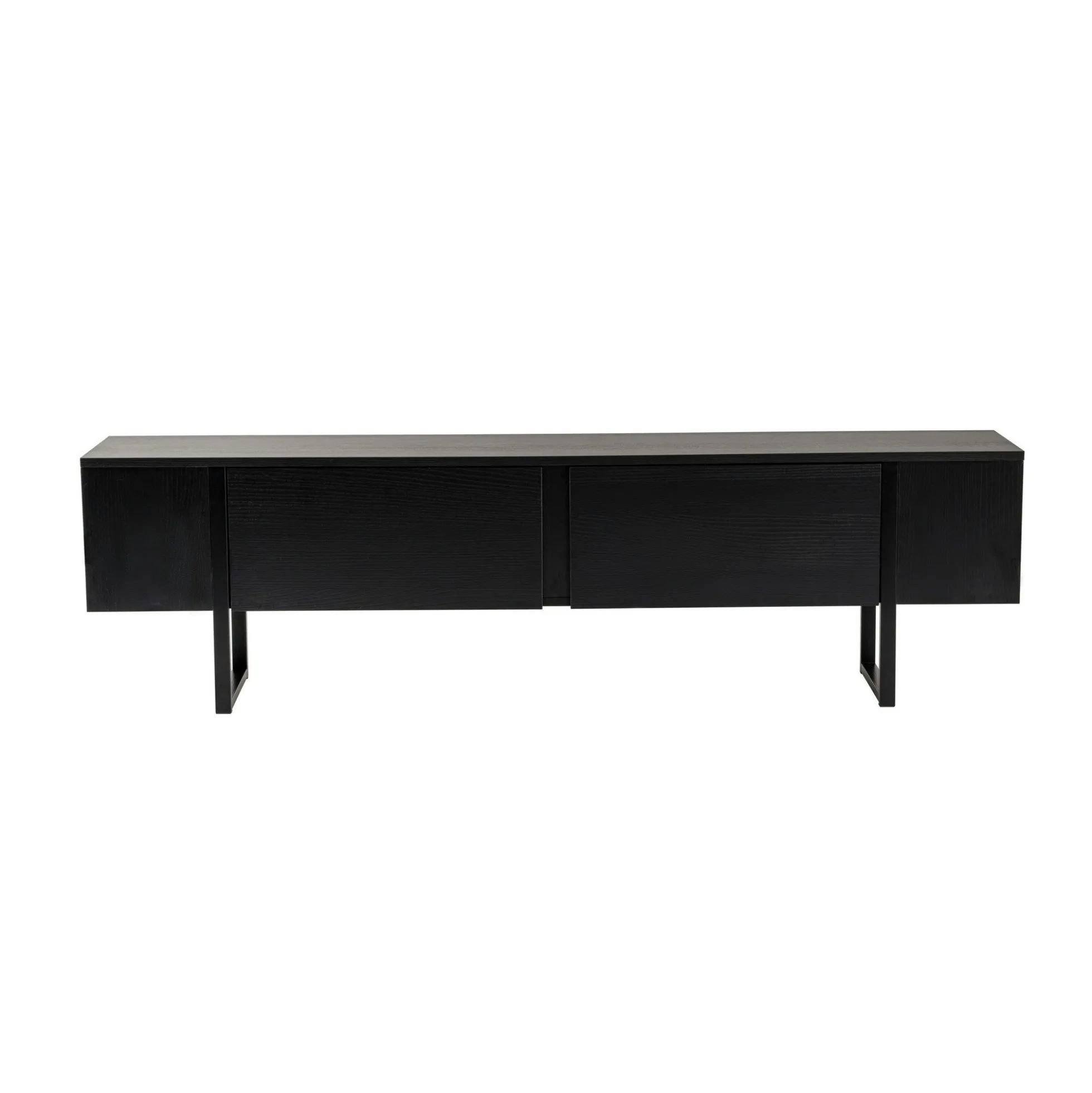 Meuble TV noir avec rangement - effet bois, pieds noirs JENA
