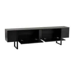 Meuble TV noir avec rangement - effet bois, pieds noirs JENA