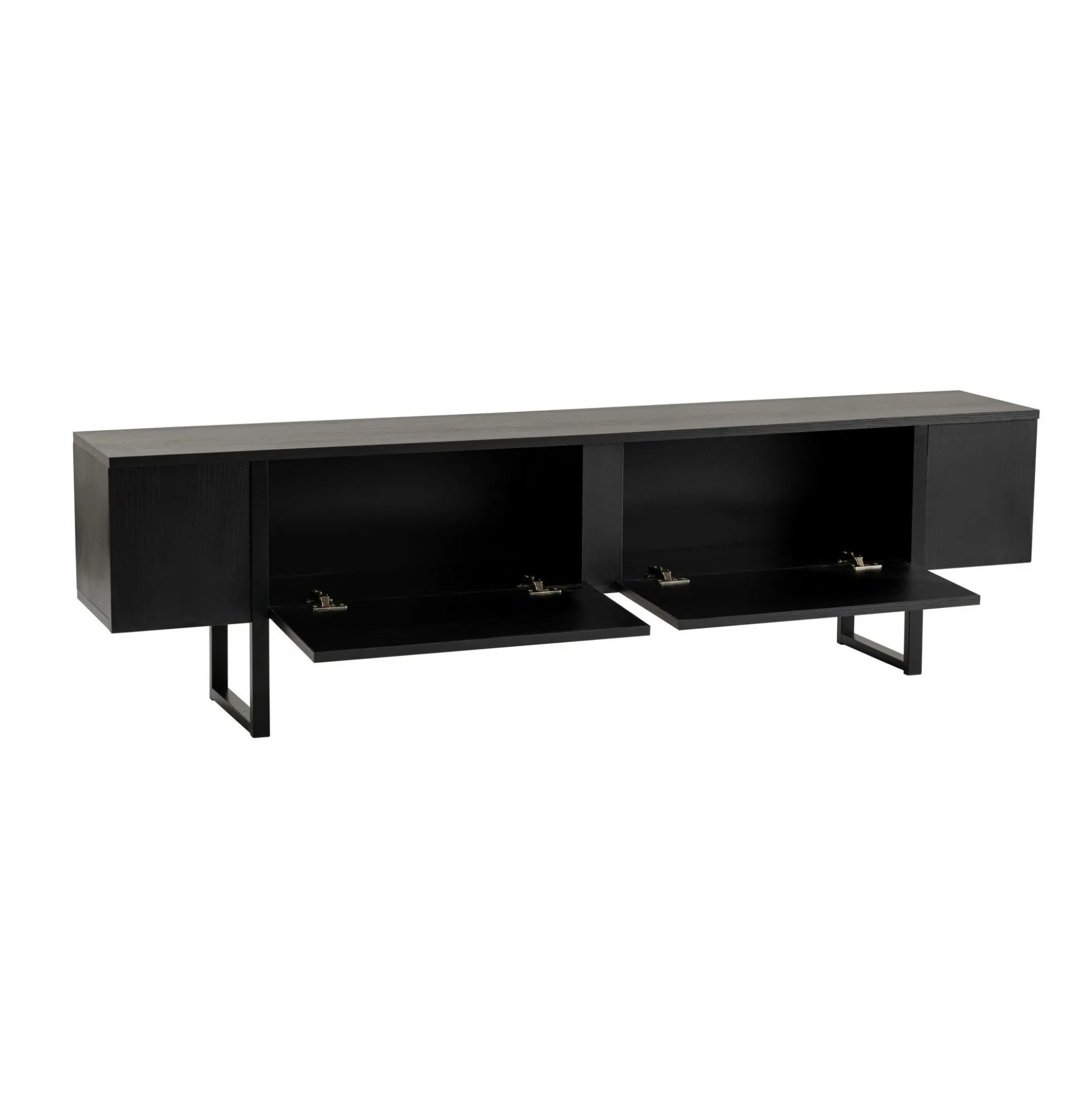 Meuble TV noir avec rangement - effet bois, pieds noirs JENA