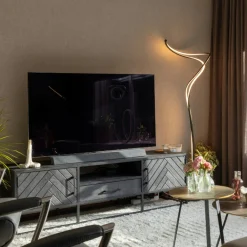 Meuble TV noir en bois 2 portes motif chevron 165 cm ALVERA