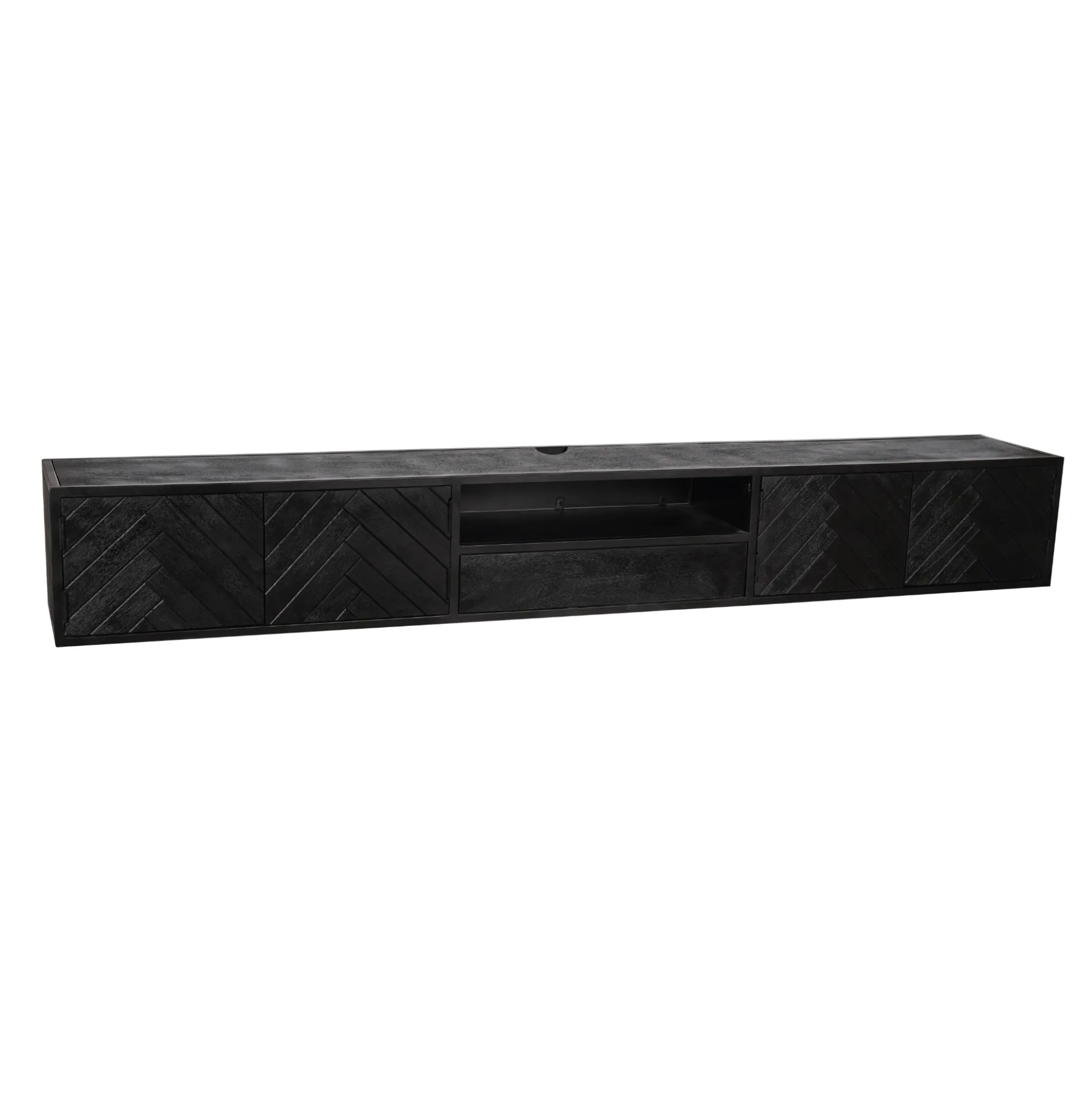 Meuble TV noir suspendu en bois avec rangement 280 cm ALVERA