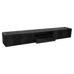 Meuble TV noir suspendu en bois avec rangement 280 cm ALVERA