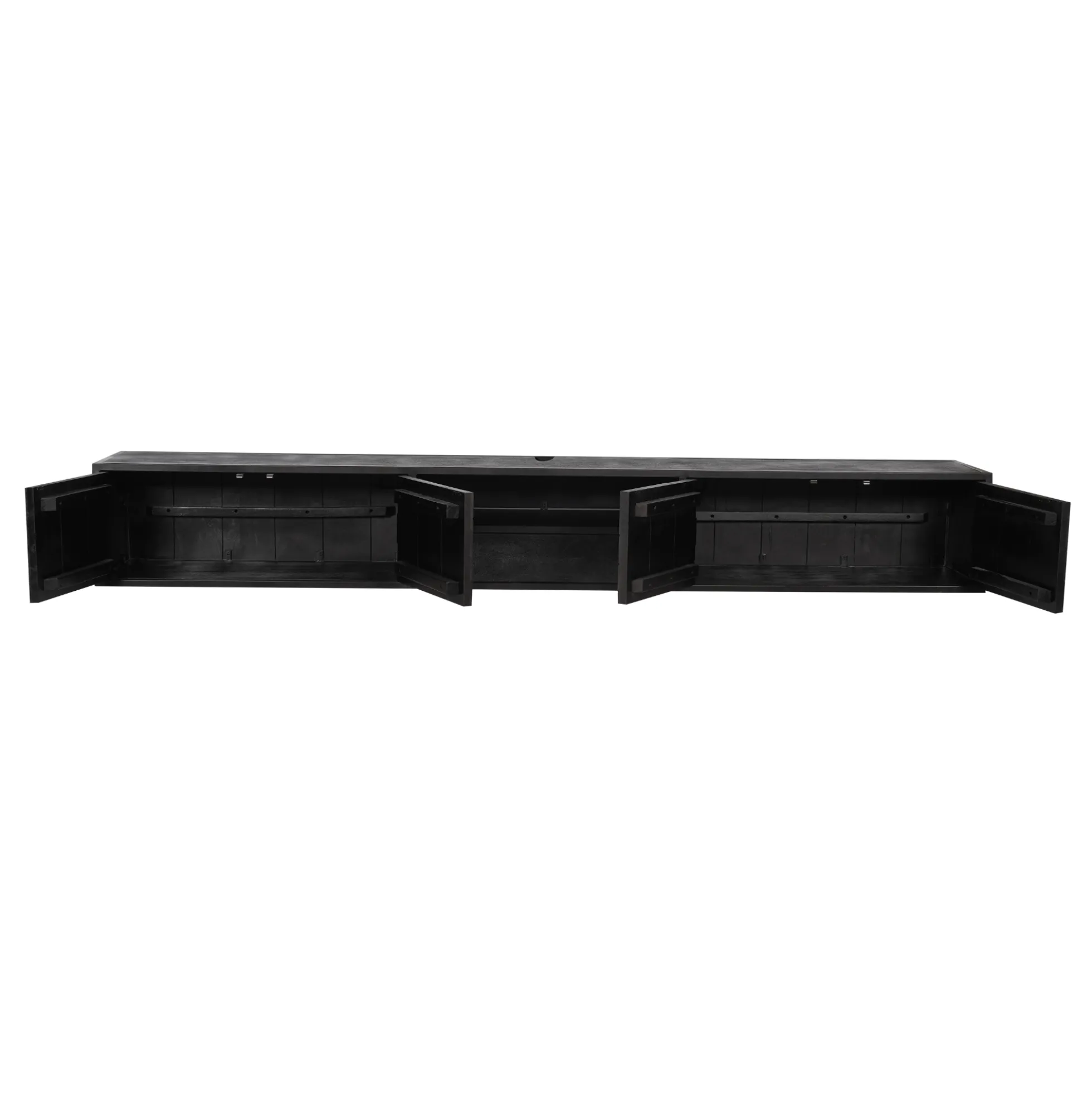 Meuble TV noir suspendu en bois avec rangement 280 cm ALVERA