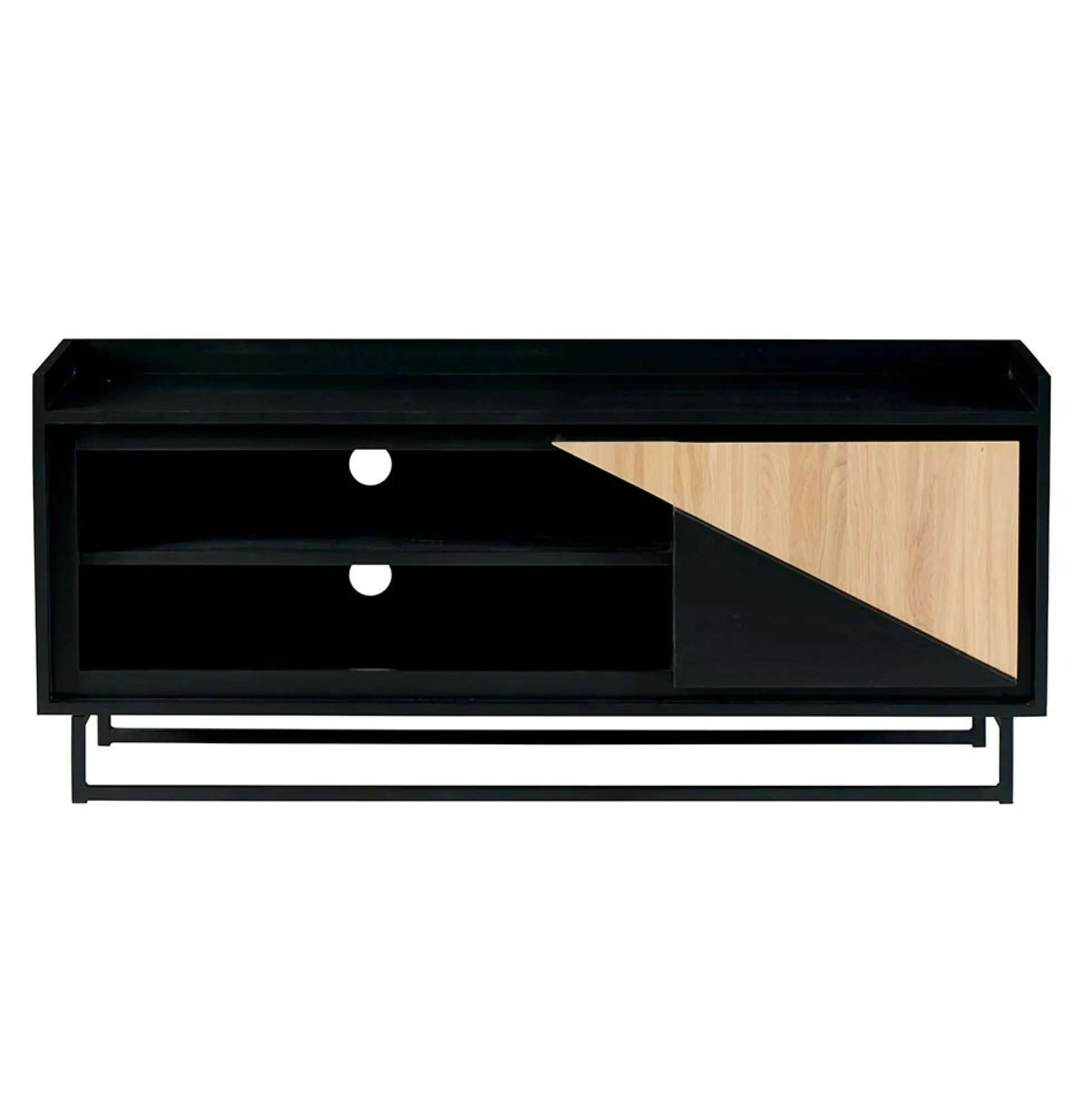 Meuble TV 1 porte bois noir et blanc ANINA