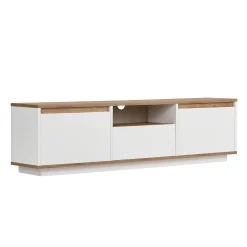Meuble TV 3 portes abattantes décor blanc et pin MARFA