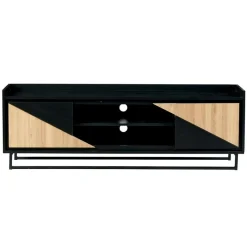 Meuble TV 2 portes bois noir et blanc ANINA