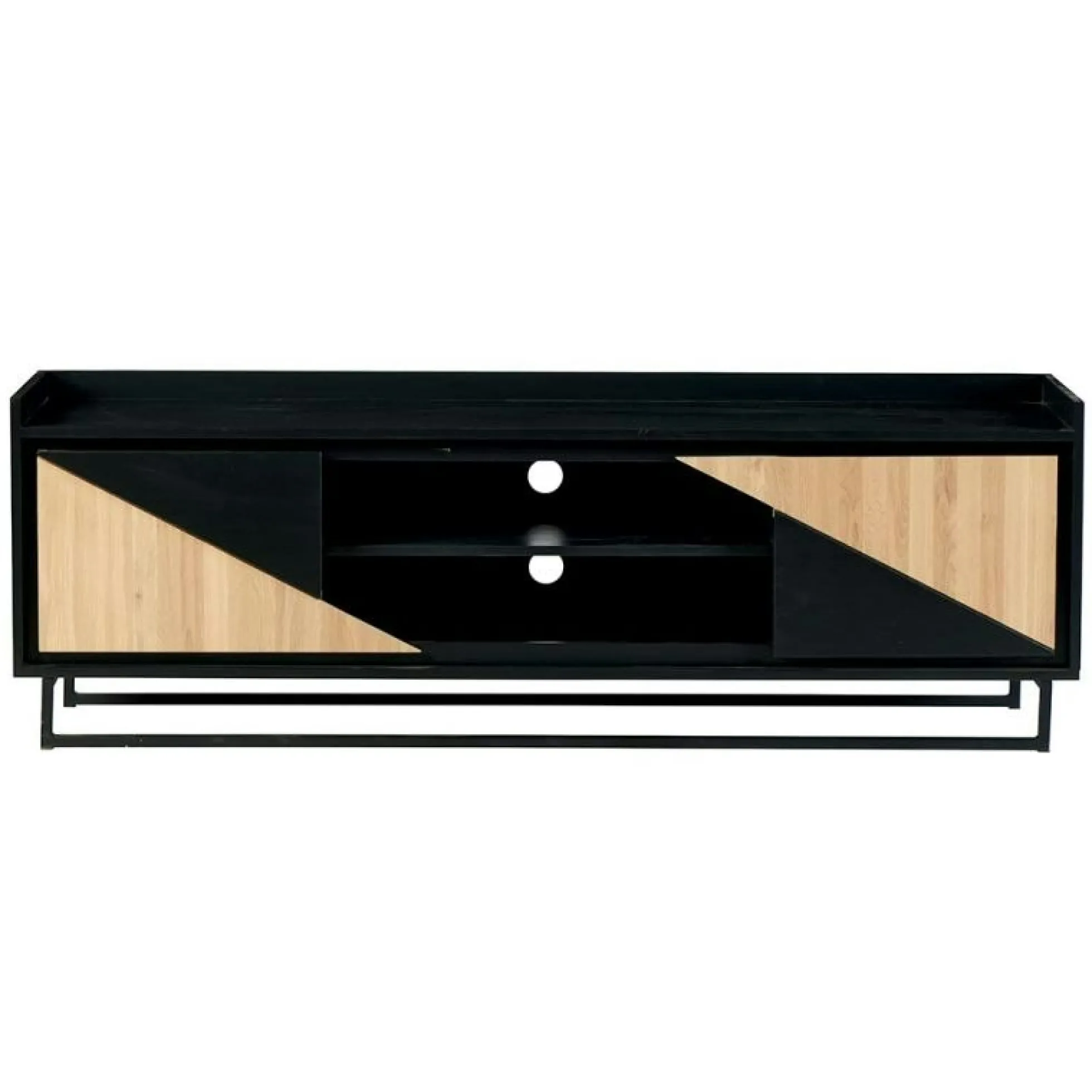 Meuble TV 2 portes bois noir et blanc ANINA